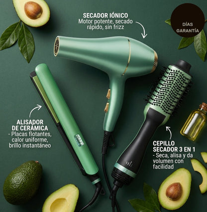 Combo de Belleza Capilar 3 en 1 - Secador + Plancha + Cepillo + OBSEQUIO