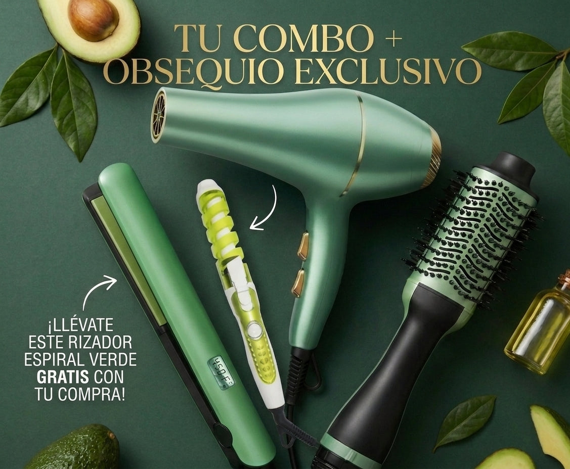Combo de Belleza Capilar 3 en 1 - Secador + Plancha + Cepillo + OBSEQUIO