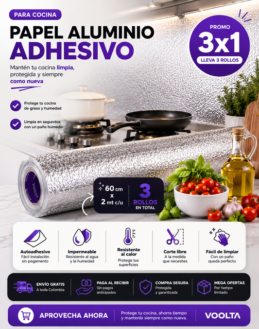 Papel aluminio adhesivo de cocina 3x1