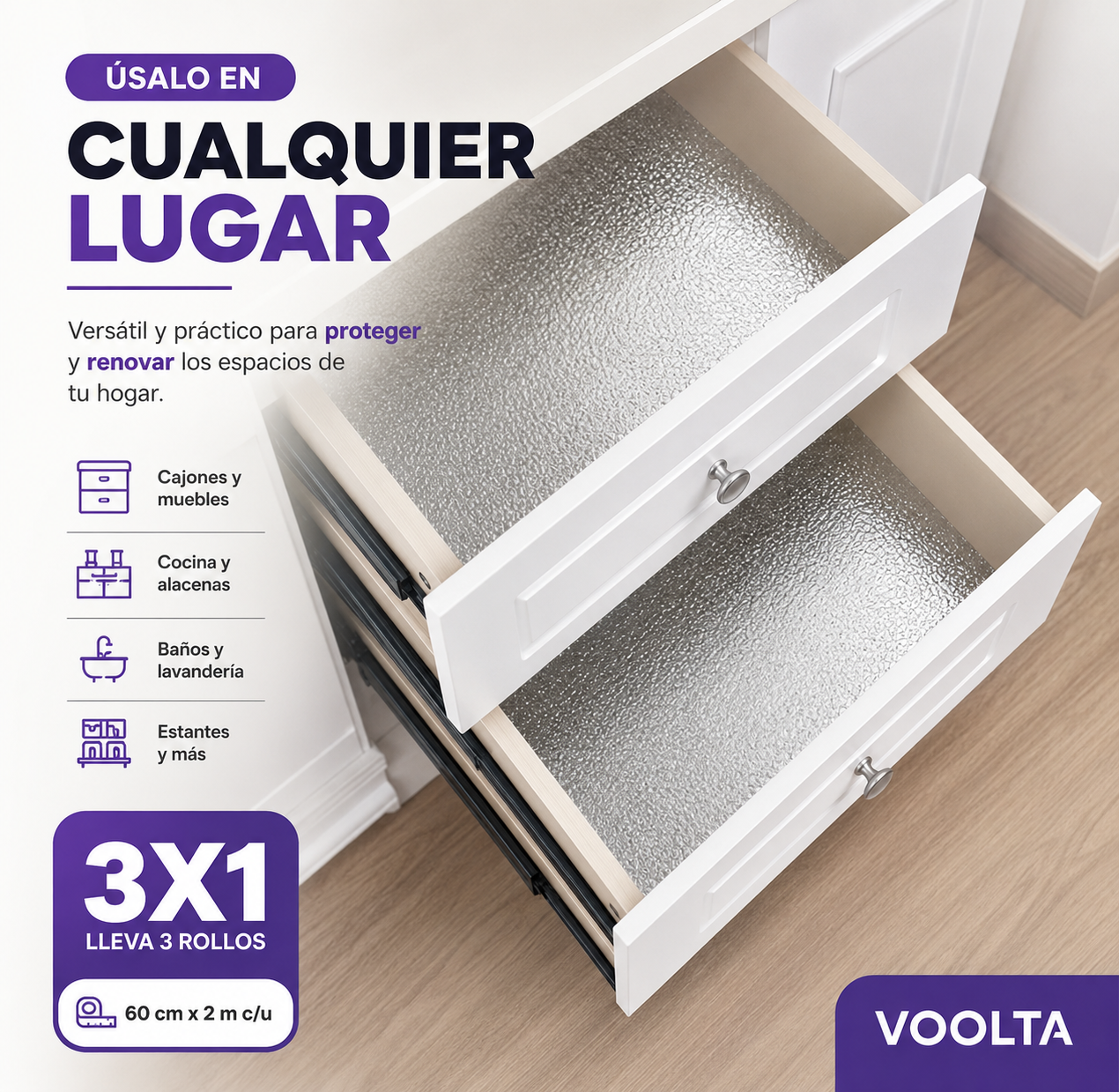 Papel aluminio adhesivo de cocina 3x1
