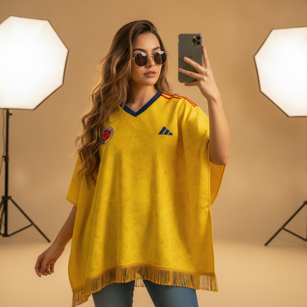 Poncho Colombia amarillo - Lifestyle/identity — mirror selfie wearing Amarillo