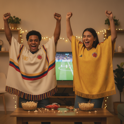 Poncho Colombia crema - Pain point: belonging/tribe — friends celebrating together