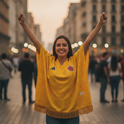 Poncho Colombia amarillo - Emotional/urgency — street celebration energy