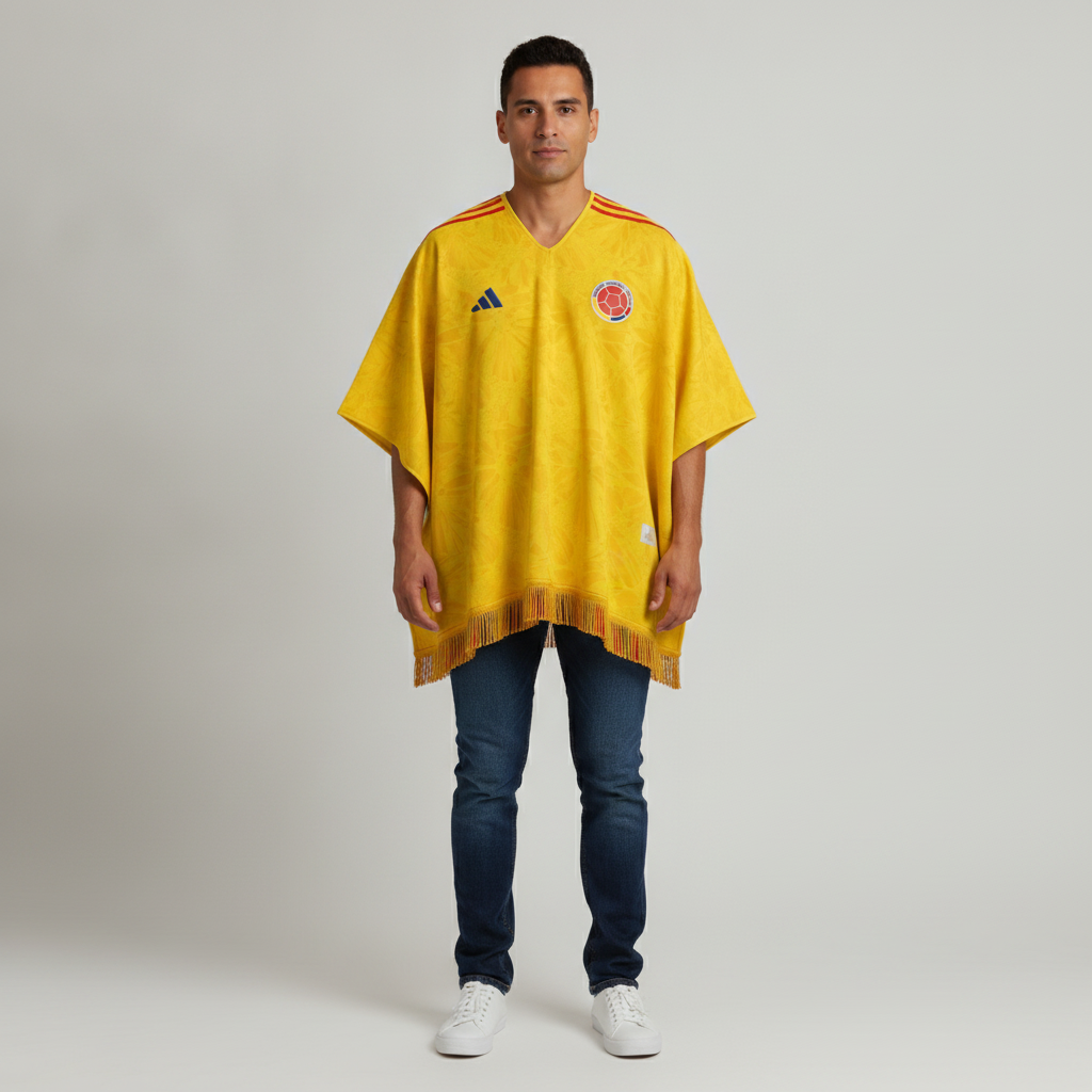 Poncho Colombia amarillo - Honest fit reference — full body, plain background (Amarillo)