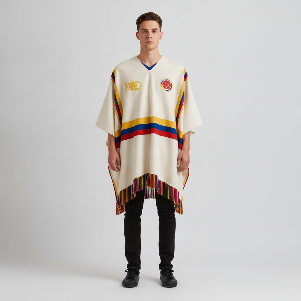 Poncho Colombia crema - Honest fit reference — full body, plain background (Crema)